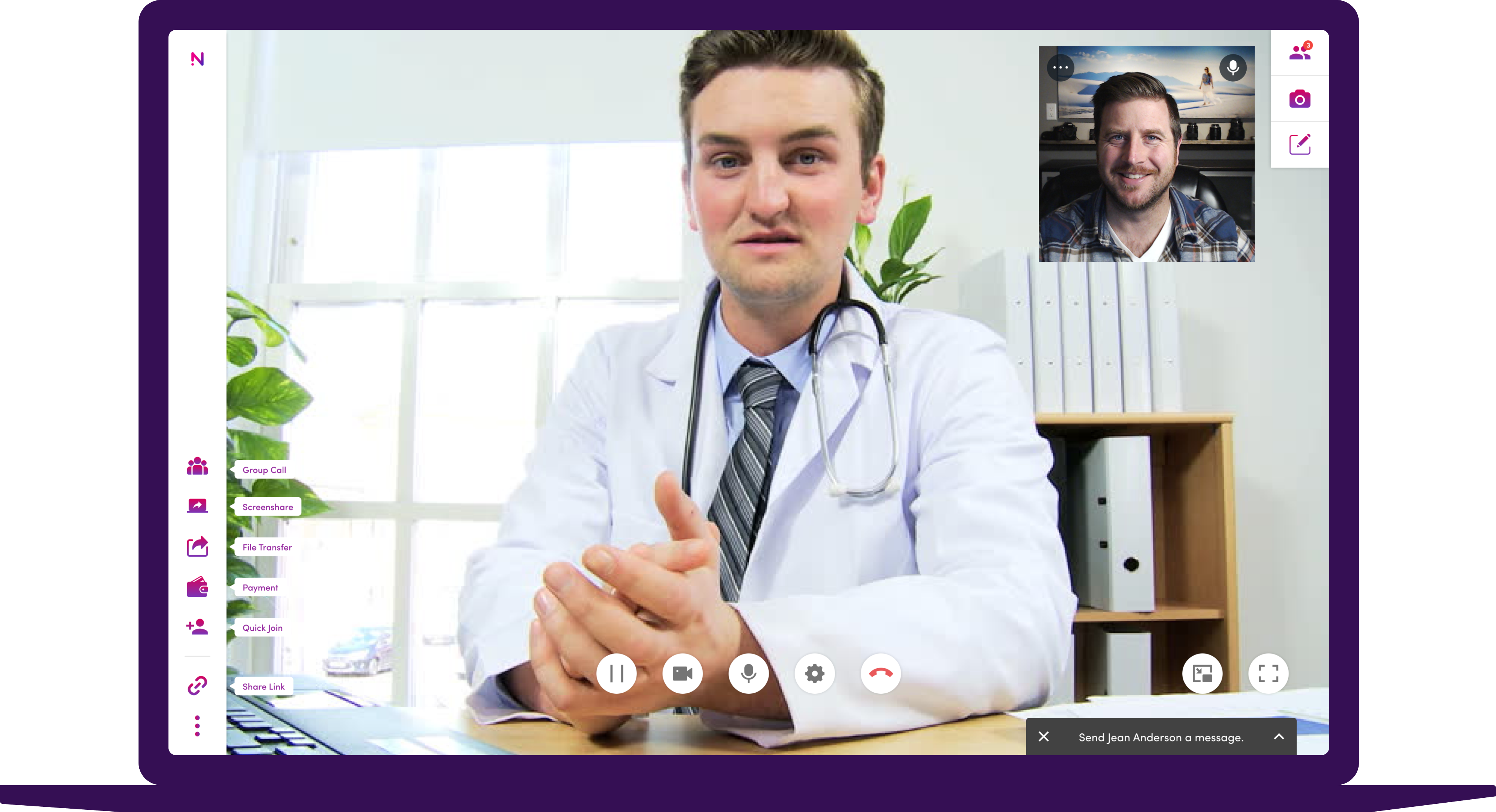 Male doctor meeting with male patient using video telemedicine tool on a laptop